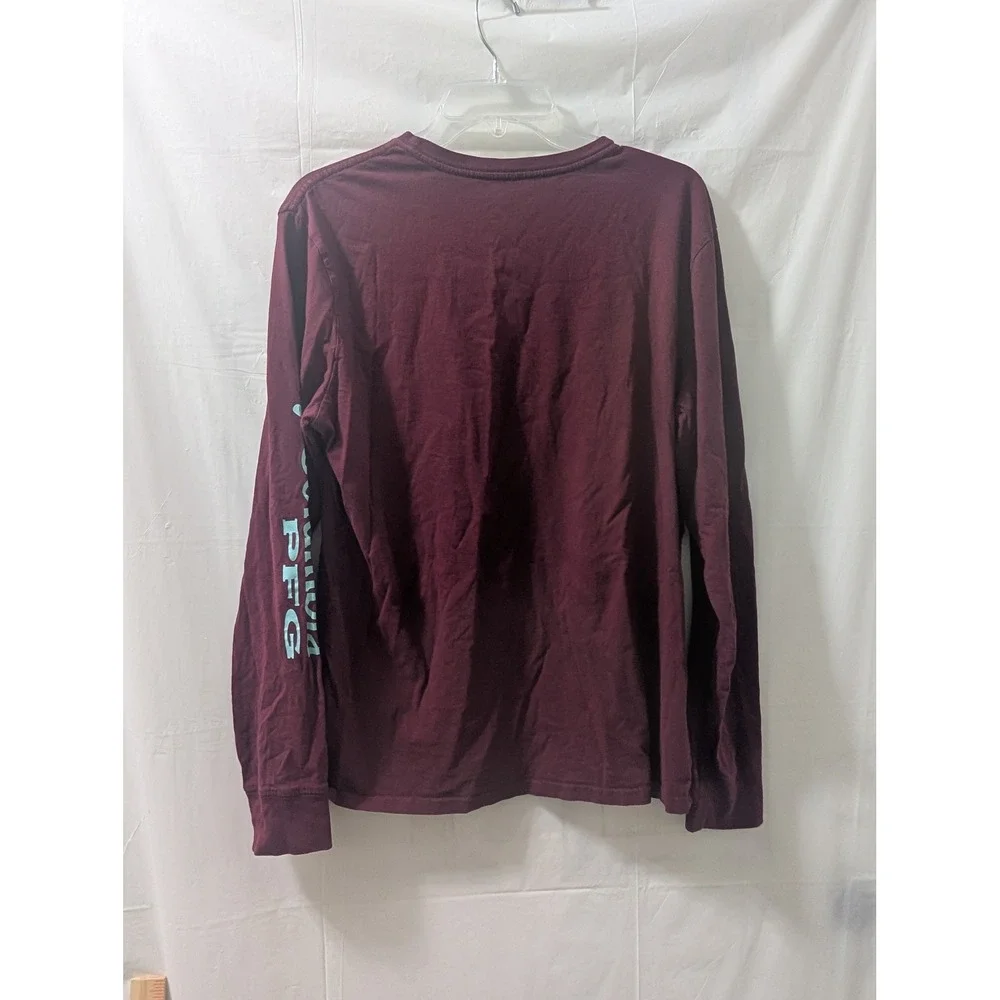 Columbia Mens Long Sleeve Graphic T Shirt Fish American Flag Burgundy Large - Picture 1 of 7